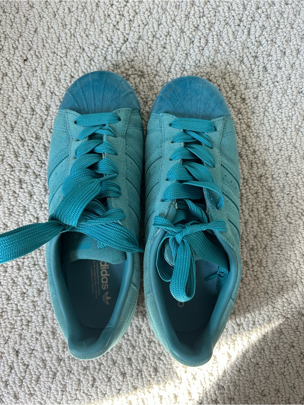 adidas Teal Suede Superstar Classic Shell-Toe Sneakers